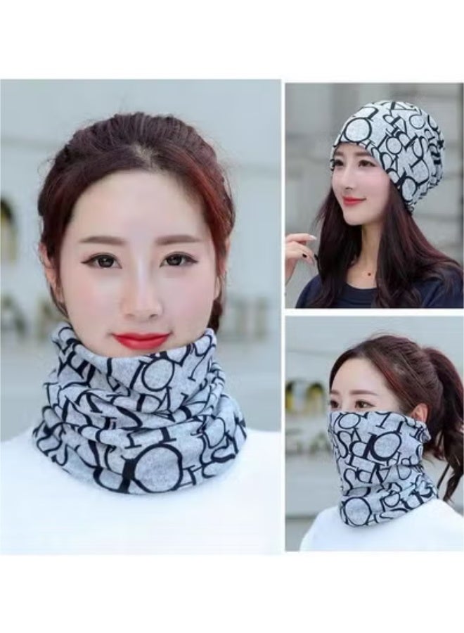 ارواق قبعة بيني كاجوال نسائية، قبعة تويست مريحة للخريف والشتاء للنساء، قبعة محبوكة ناعمة ومرنة، قبعة دافئة برقبة على شكل غمد للنساء والفتيات والمراهقات، (حروف رمادية كبيرة)