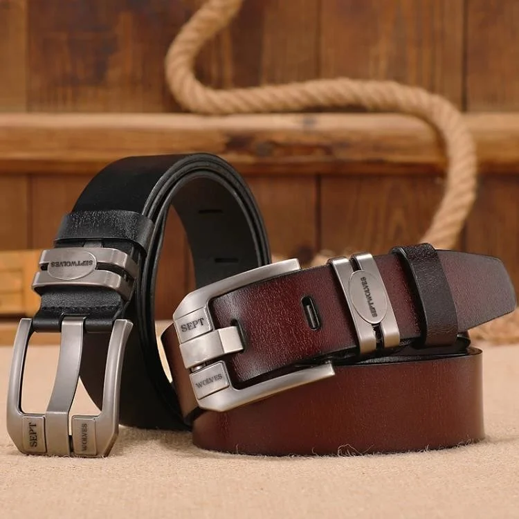 Septwolves Genuine Leather 130CM Black Men's Belt with Metal Buckle