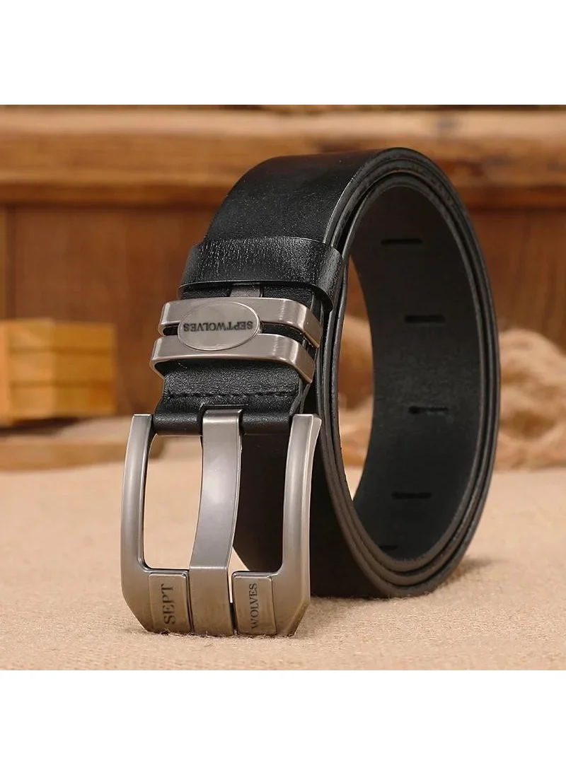 ستب وولفز Genuine Leather 130CM Black Men's Belt with Metal Buckle