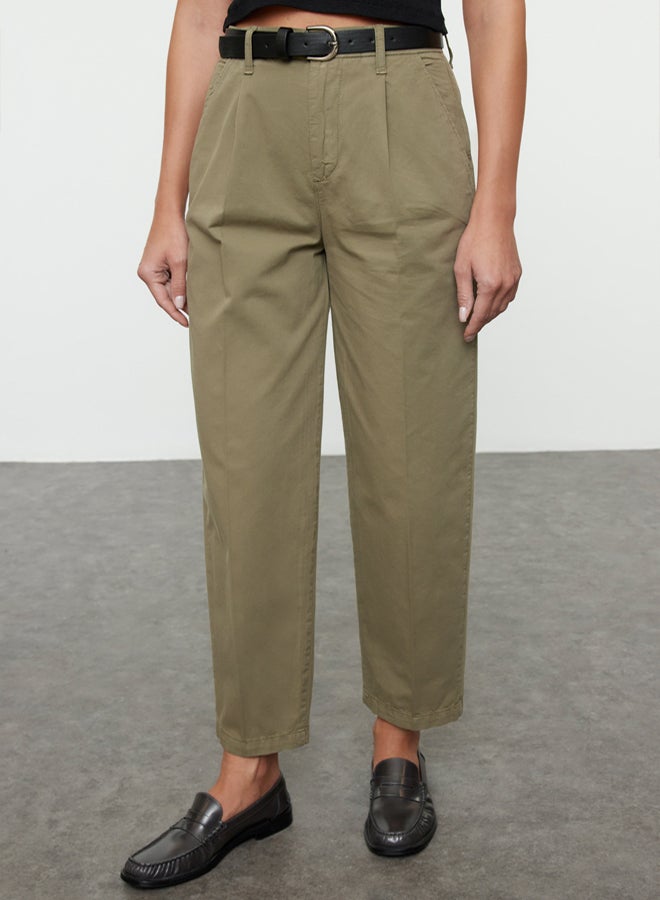 trendyol Khaki Belted High Waist Mom Jeans - Image 4
