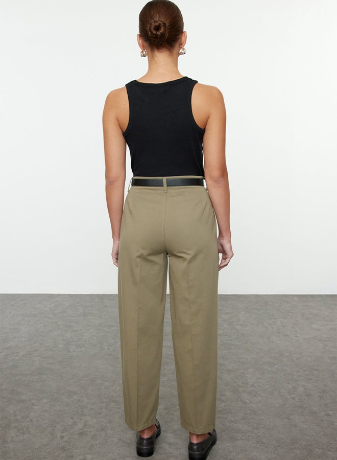 trendyol Khaki Belted High Waist Mom Jeans - Image 5