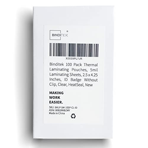 Binditek 100 Pack Thermal Laminating Pouches, 5mil Laminating Sheets, 2.5 x 4.25 Inches, ID Badge Without Clip, Ultra Clear, HeatSeal, Glossy, School Office Supplies - Image 1