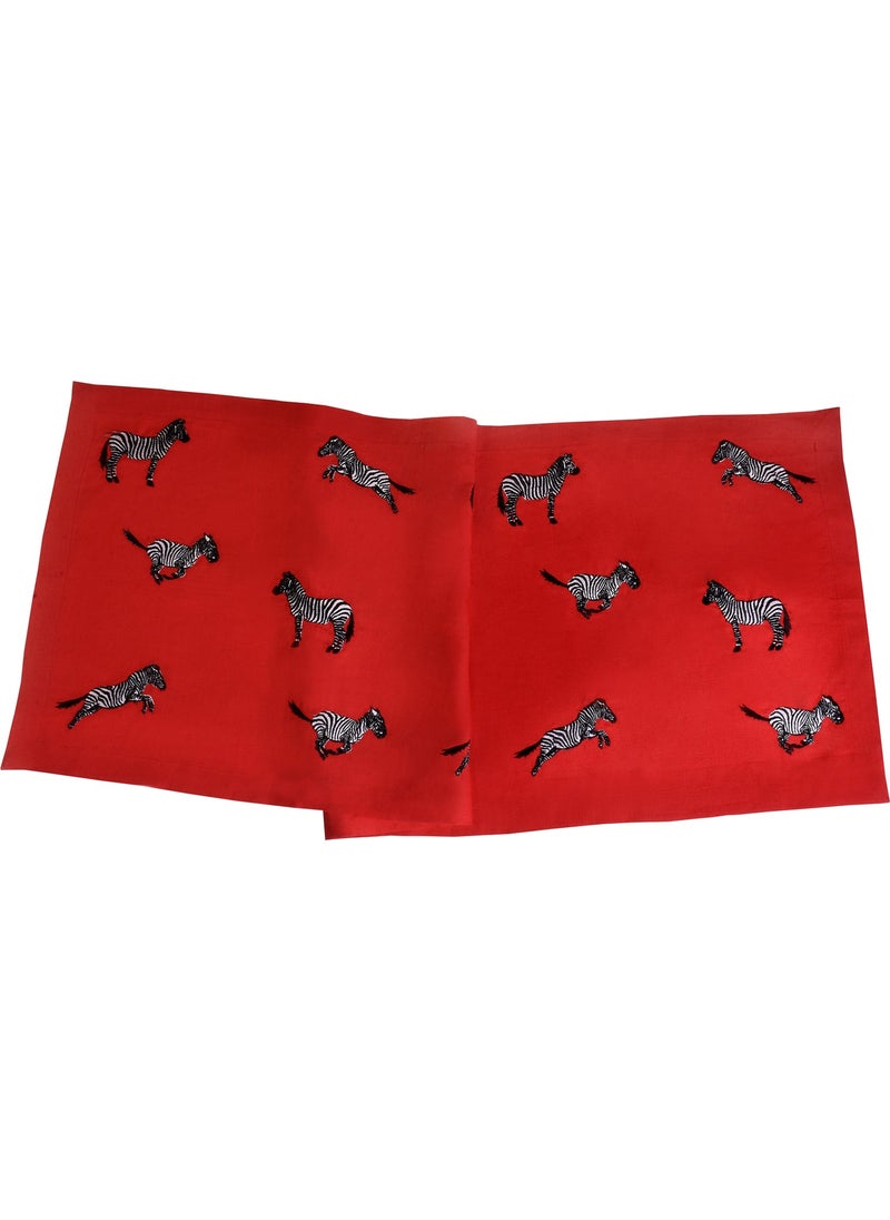 Ge Living Zebra Patterned Decorative Red Linen Runner - 40 cm x 120 cm  - Image 1