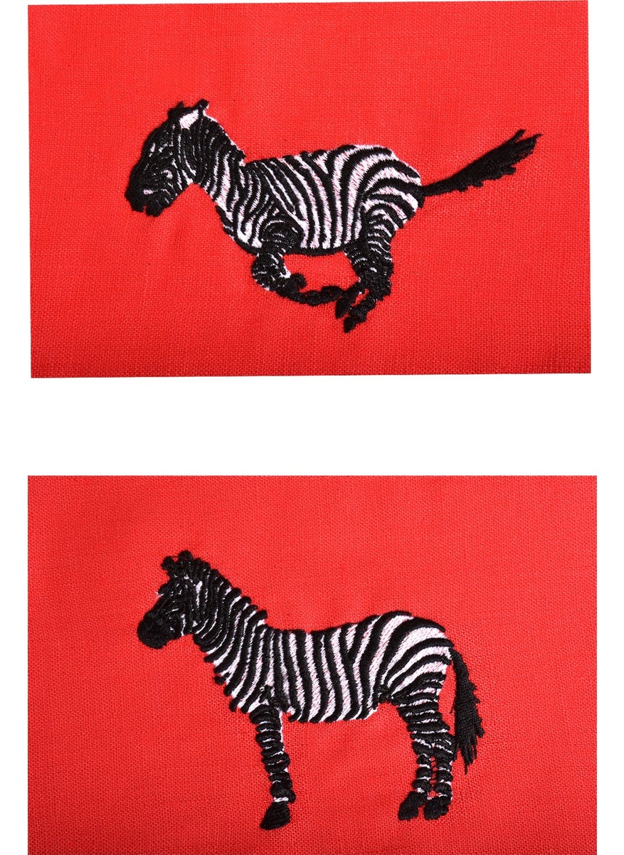 Ge Living Zebra Patterned Decorative Red Linen Runner - 40 cm x 120 cm  - Image 4