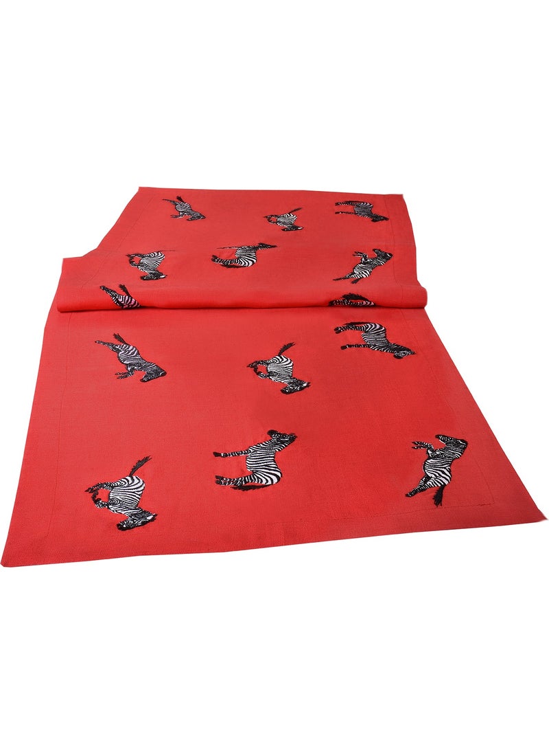 Ge Living Zebra Patterned Decorative Red Linen Runner - 40 cm x 120 cm  - Image 3