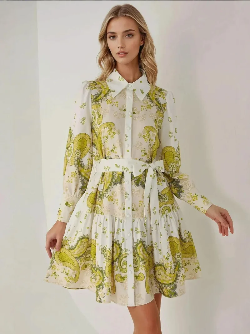 HICCUP Printed Mini Dress with Belt