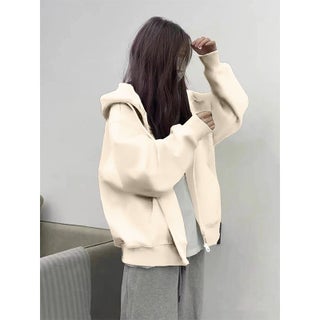 Autumn melange gray Hooded Sweater Jacket Wide Relaxation Sense Small Wear Casual Simple Solid Color Zipper Cardigan Apricot/style [autumn and winter style for autumn and winter] - pzsku/Z3034EE0B532B31CCE6E8Z/45/1746214042/ad1019dd-78a2-407c-a946-cf0fcfe2b0e6