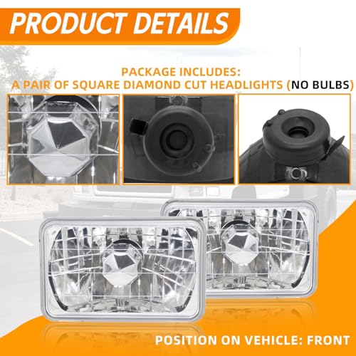 YLT AUTO Chrome Crystal Semi-Sealed Headlights 4 x 6 Inch Glass Lens H4 HID LED Halogen High and Low Beam Replacement Kit (Pair) - Image 4