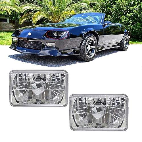 YLT AUTO Chrome Crystal Semi-Sealed Headlights 4 x 6 Inch Glass Lens H4 HID LED Halogen High and Low Beam Replacement Kit (Pair) - Image 1