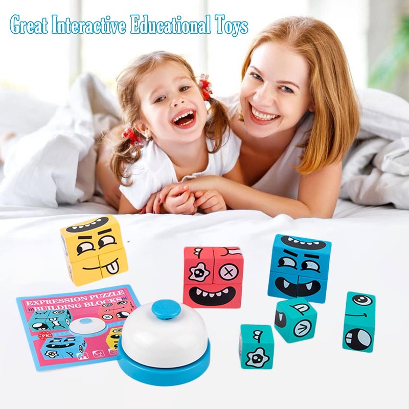 varbertos Wooden Face Changing Magic Cube Building Blocks Game Matching Expression Puzzle Toy Board Games for Family Night, Match Puzzles Geometric Educational Toys for Kids and Adults - Image 4