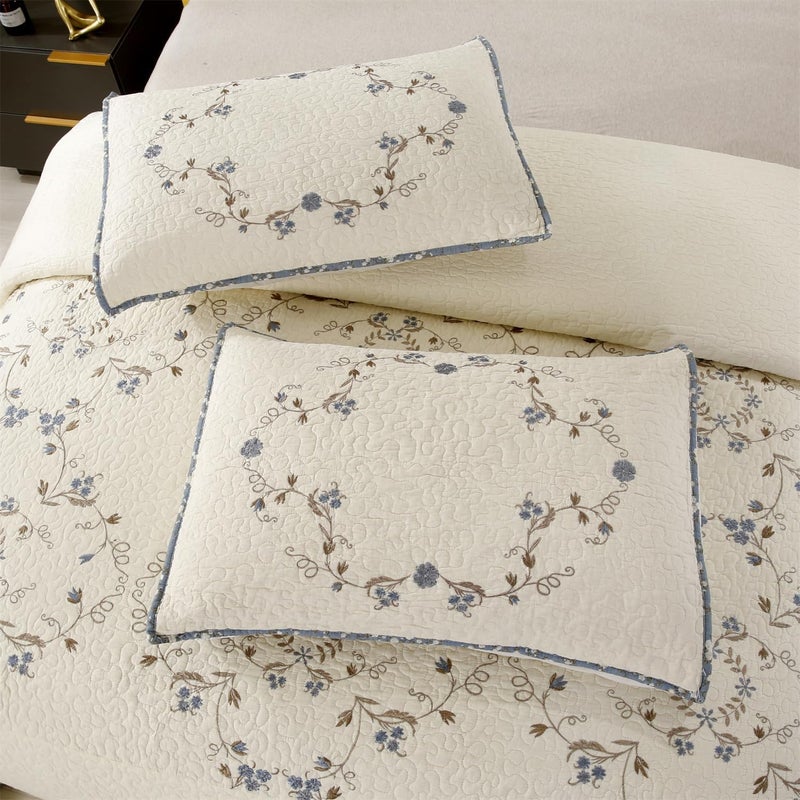 mixinni مجموعة أغطية لحاف ميكسيني بينكي الزهرية - حجم كامل - من القطن بنسبة 100%، مزينة بتطريزات زهرية، مناسبة للفتيات، بتصميم رومان틱 على طراز كوتاج كور، مزودة بسحاب للإغلاق، تصميم أنيق وناعم للغاية. - Image 4