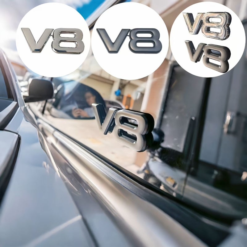 1 زوج من شعار سباق V8 لسيارة - شعار معدني فضي عالي اللمعان، لاصق ذاتي، مقاوم للعوامل الجوية، ملصق زخرفي خارجي عالمي للسيارات - Image 4
