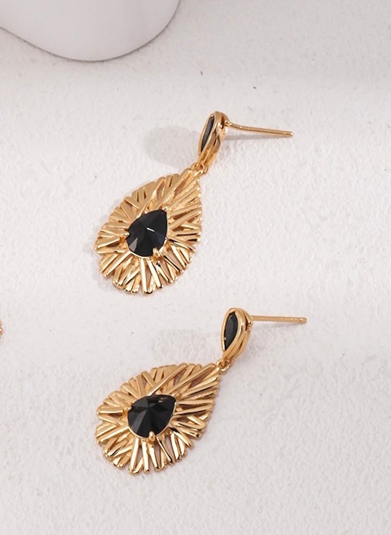 زركون أقراط خطاف خطاف الزركون الأسود على شكل قطرة ماء - Image 3