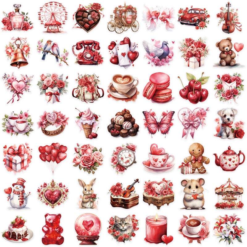 Icicrim Love Stickers Heart Stickers Pack 50PCS, Multicolor Floral Waterproof Vinyl Decals for Water Bottles, Laptop, Scrapbooking, Valentine's Day Decoration - Image 3