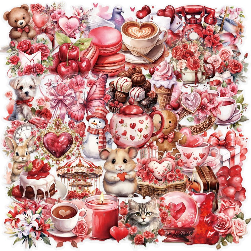 Icicrim Love Stickers Heart Stickers Pack 50PCS, Multicolor Floral Waterproof Vinyl Decals for Water Bottles, Laptop, Scrapbooking, Valentine's Day Decoration - Image 1