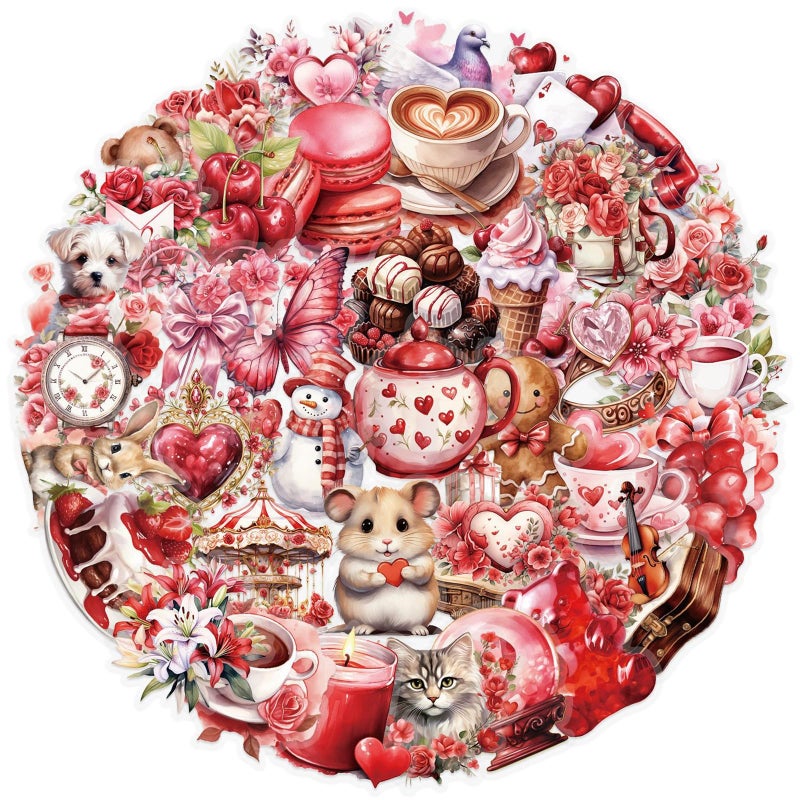Icicrim Love Stickers Heart Stickers Pack 50PCS, Multicolor Floral Waterproof Vinyl Decals for Water Bottles, Laptop, Scrapbooking, Valentine's Day Decoration - Image 2
