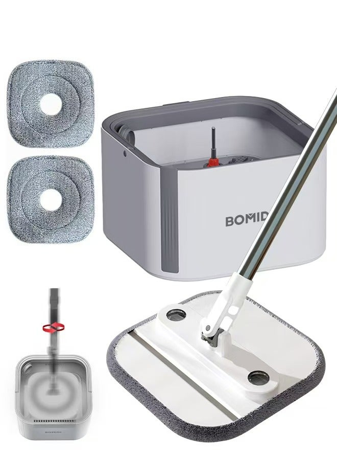 Spin Mop Bucket Set, 360° Rotaing Mop with Self Separation Clean and Dirty Water System, Easy to Wring Floor,Mop With Detachable Mop Head, Suitable for Different Materials Floor Cleaning  M20-Grey