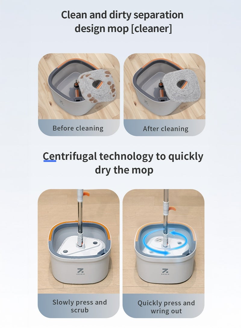 زوليلي مجموعة دلو ممسحة دوارة، ممسحة تدور 360 درجة مع نظام مياه منفصل للتنظيف والقذارة، سهلة عصر الأرضية، ممسحة برأس ممسحة قابل للفصل، مناسبة لتنظيف الأرضيات بمواد مختلفة - Image 2