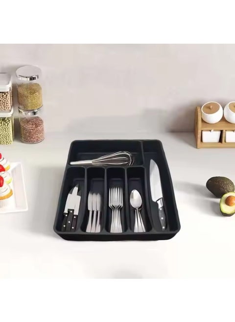 5-grid black cutlery drawer organizer, cutlery tray, cutlery storage box, used for storing spoons, forks, and knives