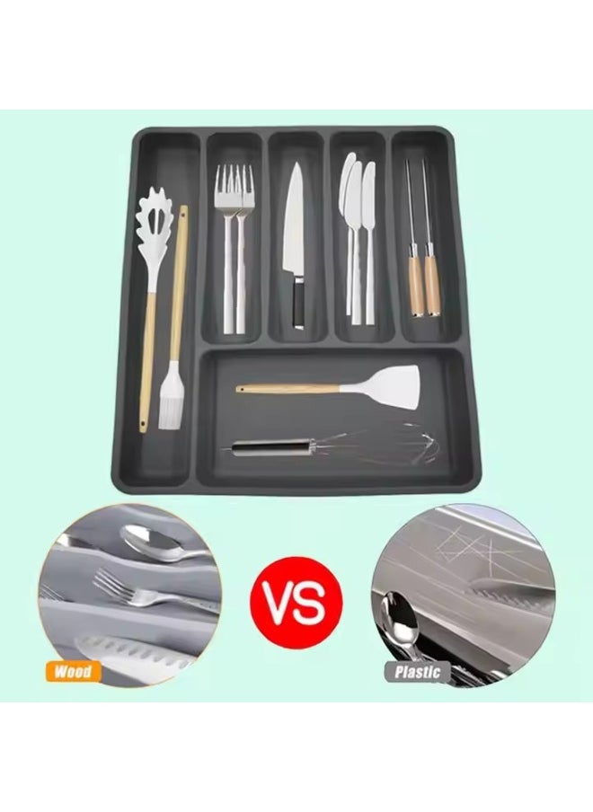 5-grid black cutlery drawer organizer, cutlery tray, cutlery storage box, used for storing spoons, forks, and knives