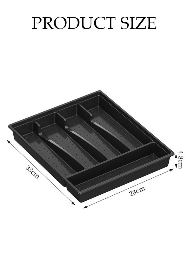 DUNISO - 5-grid black cutlery drawer organizer, cutlery tray, cutlery storage box, used for storing spoons, forks, and knives - Image 1
