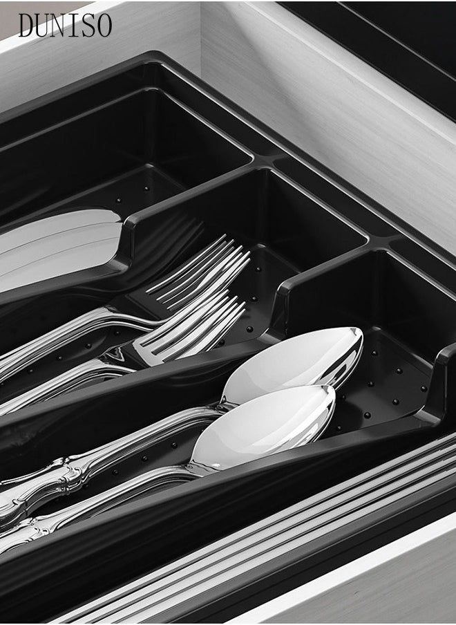 DUNISO - 5-grid black cutlery drawer organizer, cutlery tray, cutlery storage box, used for storing spoons, forks, and knives - Image 1