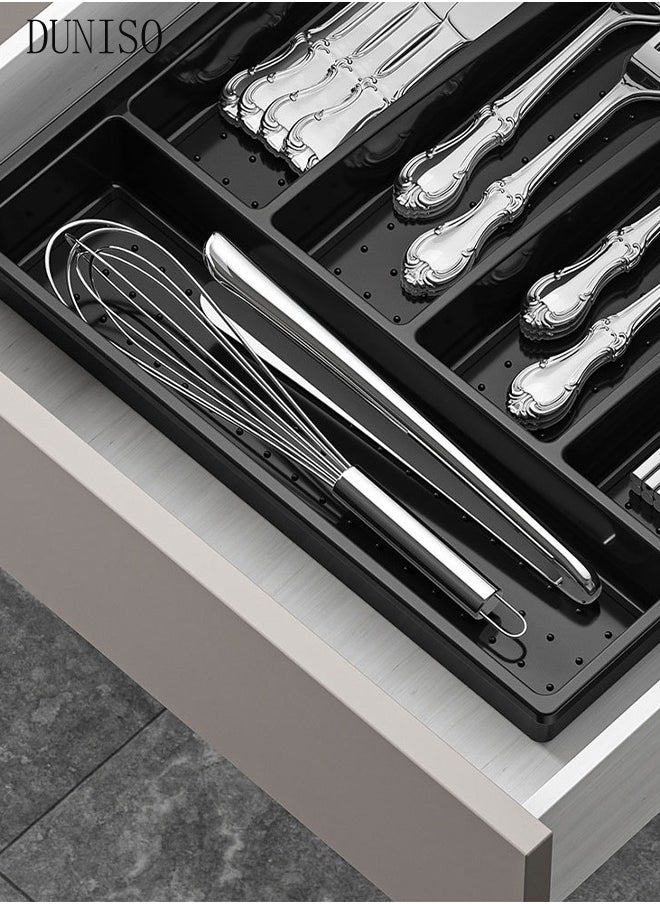 DUNISO - 5-grid black cutlery drawer organizer, cutlery tray, cutlery storage box, used for storing spoons, forks, and knives - Image 1