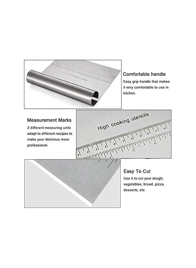 دايونغ مكشطة الكعك والمعجنات ومكشطة العجين، سكين مقياس فاصل الخبز والبيتزا والطعام من الفولاذ المقاوم للصدأ أداة خبز المطبخ أكثر سلاسة (قطعة واحدة) - Image 3