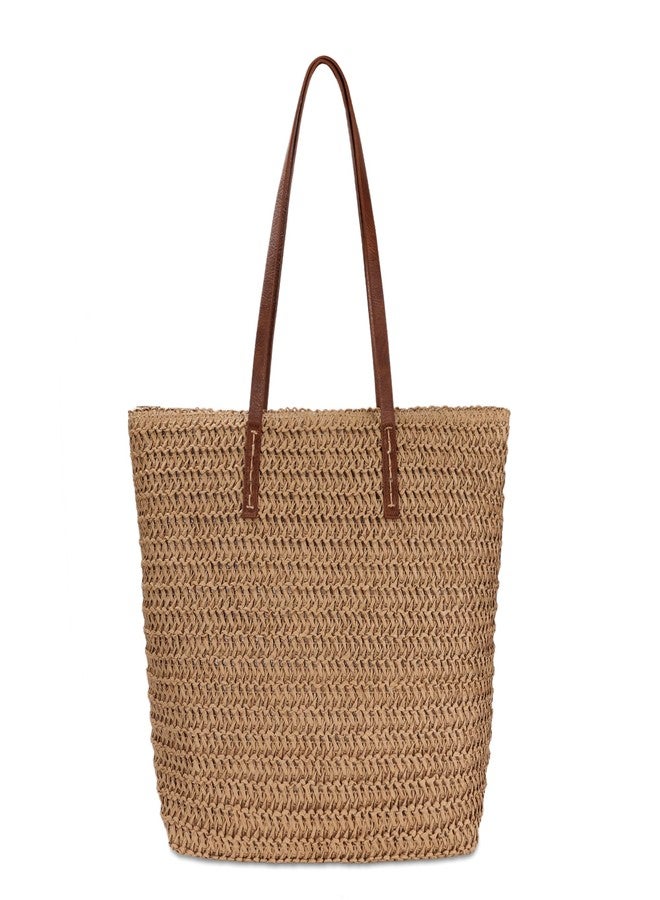 Youjaree Womens Large Straw Beach Tote Bag Handmade Woven Shoulder Bag Handbag Purse for Summer (Khaki) - Image 1