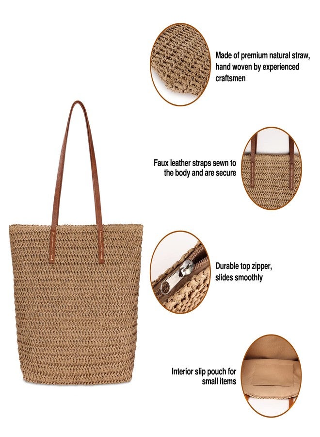Youjaree Womens Large Straw Beach Tote Bag Handmade Woven Shoulder Bag Handbag Purse for Summer (Khaki) - Image 4