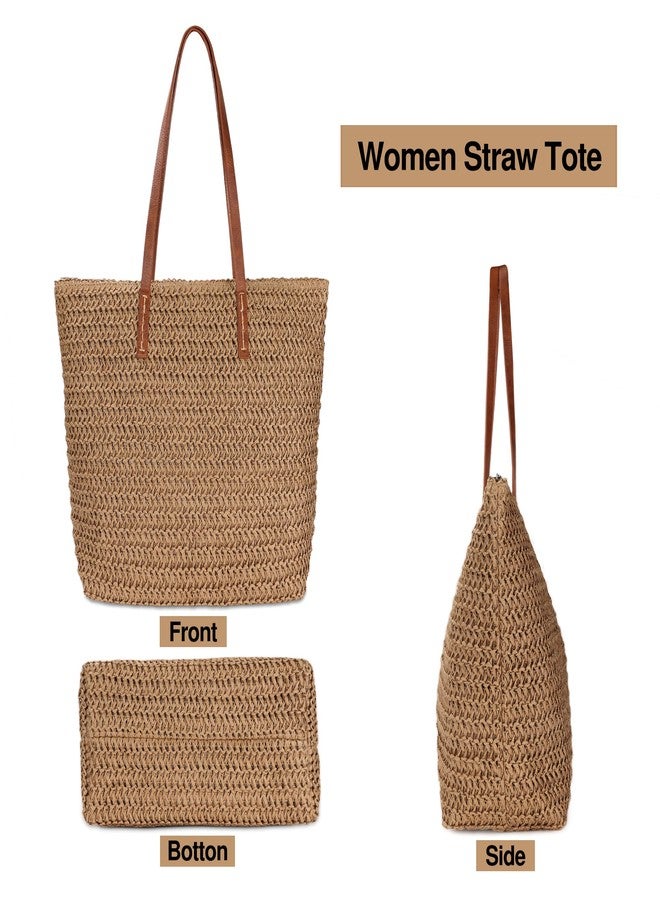Youjaree Womens Large Straw Beach Tote Bag Handmade Woven Shoulder Bag Handbag Purse for Summer (Khaki) - Image 3