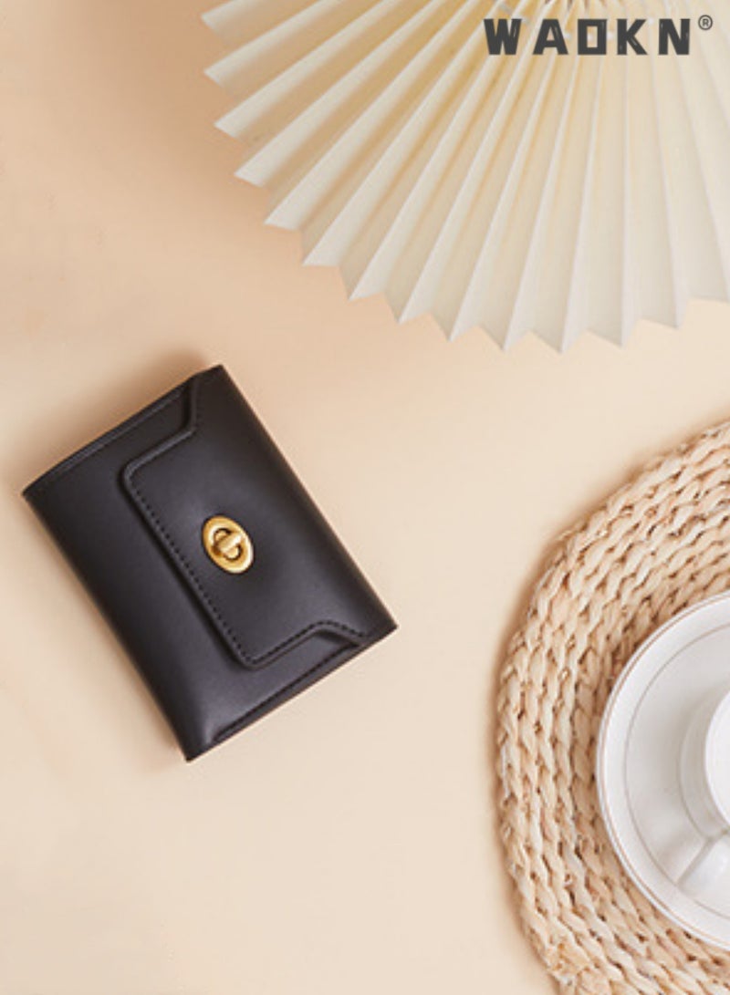 WAOKN Women's Fashionable Triple-Fold Short Wallet with Metal Buckle, Simple yet Stylish PU Card Holder & Coin Purse, Niche Selection  - Image 5
