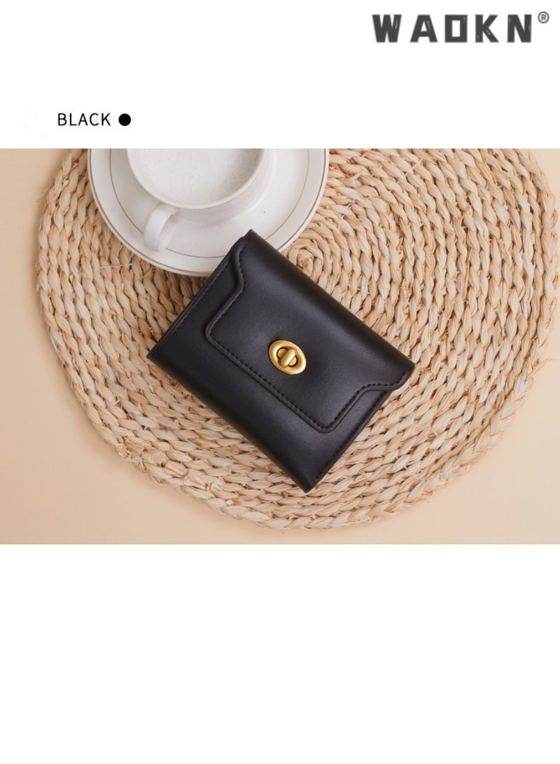 WAOKN Women's Fashionable Triple-Fold Short Wallet with Metal Buckle, Simple yet Stylish PU Card Holder & Coin Purse, Niche Selection  - Image 4