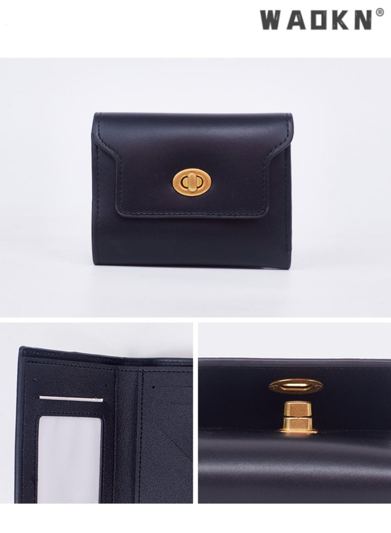 WAOKN Women's Fashionable Triple-Fold Short Wallet with Metal Buckle, Simple yet Stylish PU Card Holder & Coin Purse, Niche Selection  - Image 3