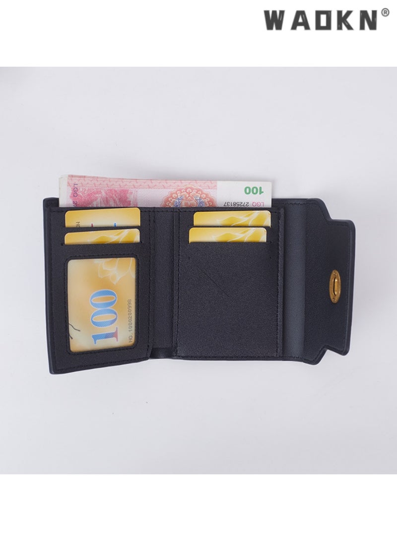 WAOKN Women's Fashionable Triple-Fold Short Wallet with Metal Buckle, Simple yet Stylish PU Card Holder & Coin Purse, Niche Selection  - Image 2
