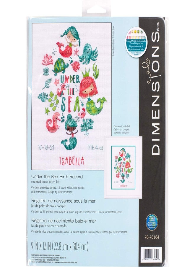 Dimensions 70-76164 Under The Sea Baby Birth Record Counted Cross Stich Kit, 14 White Aida, 9'' x 12" - Image 1