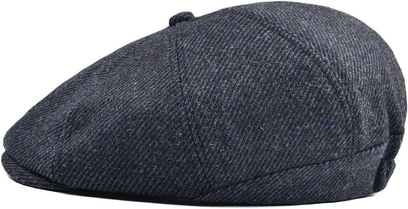 VOBOOM Men Wool Blend 8 Panel Newsboy Cap Herringbone Cabbie Flat Tweed Hat - Image 2