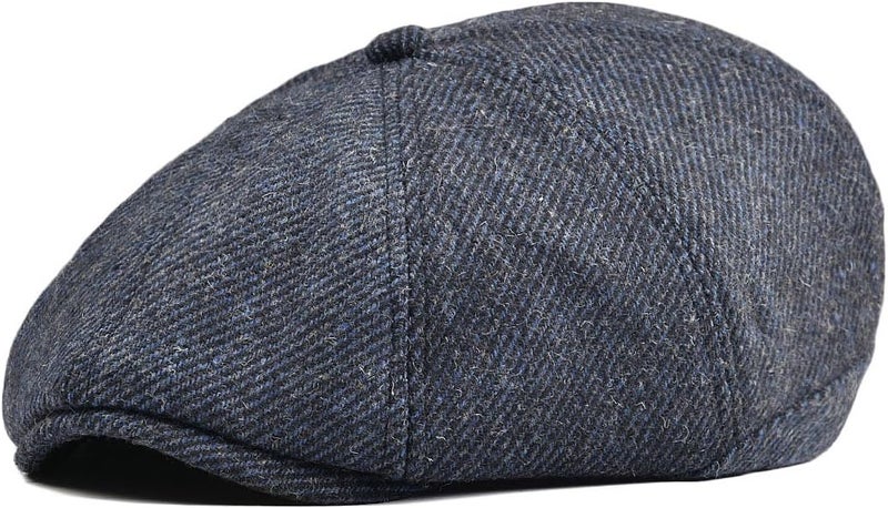 VOBOOM Men Wool Blend 8 Panel Newsboy Cap Herringbone Cabbie Flat Tweed Hat - Image 1