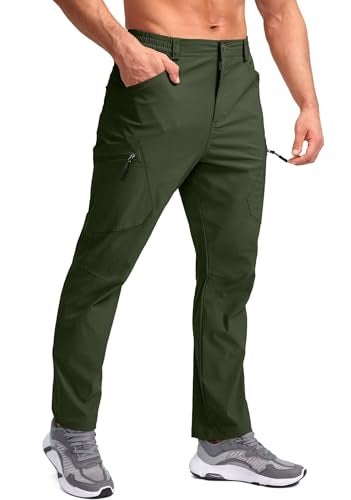 Pudolla Men's Lightweight Hiking Pants with 3 Zipper Pockets Quick Dry Water Resistant Fishing Travel Pants Olive S - Image 1