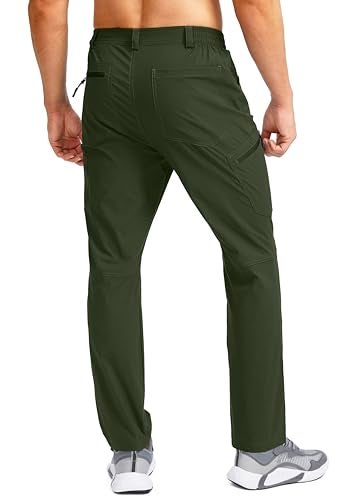 Pudolla Men's Lightweight Hiking Pants with 3 Zipper Pockets Quick Dry Water Resistant Fishing Travel Pants Olive S - Image 2