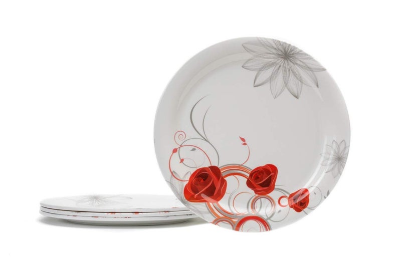 PRIZMA Unbreakable Lightweighted Melamine Round Full Size Red Floral Designed (11 Inch) Dinner/Lunch Plates (Pack of 4) - Image 1