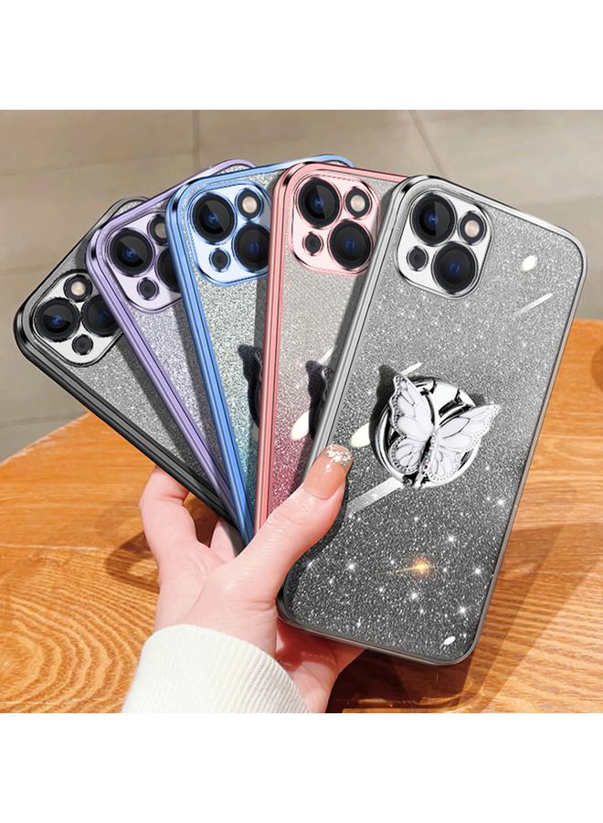 Zaboon Case For iPhone 13 Plated Gradient Glitter Butterfly Holder TPU Phone Case - Image 2