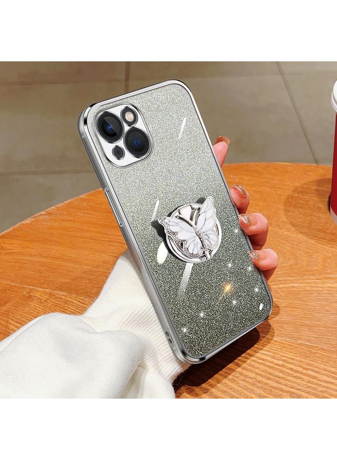 Zaboon Case For iPhone 13 Plated Gradient Glitter Butterfly Holder TPU Phone Case - Image 1