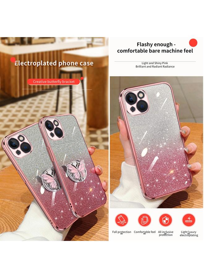 Zaboon Case For iPhone 13 Plated Gradient Glitter Butterfly Holder TPU Phone Case - Image 3