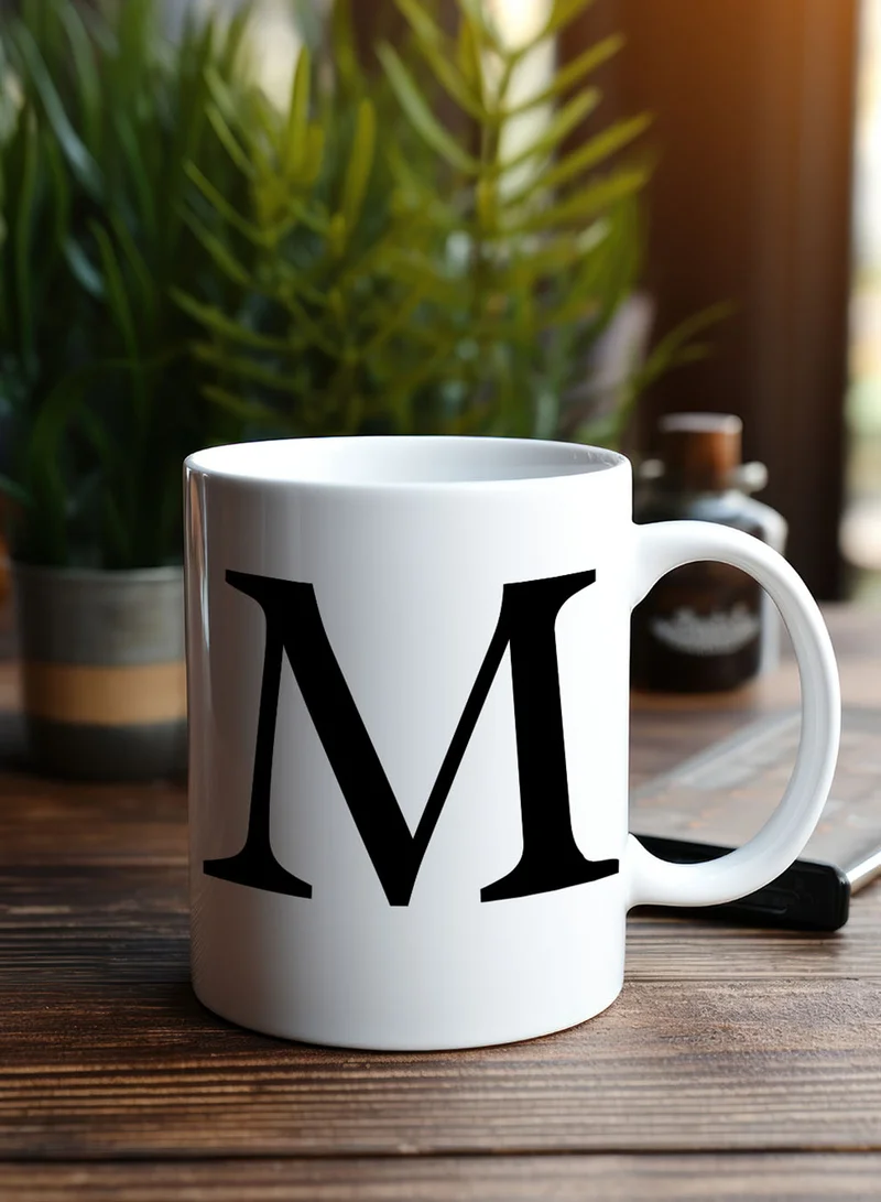 LOWHA 11 oz Ceramic Mug with Letter M Design on Both Sides