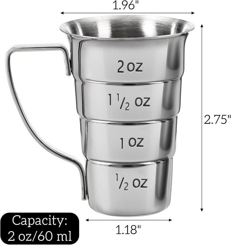 ELFULLY 4 Pieces Stepped Jiggers with Handle, 2 oz Cocktail Jigger for Bartending, 304 Stainless Steel Liquor Measuring Cups, Shot Measure Cup for Bar Supplies Restaurant, Dishwasher Safe, Silver - Image 2