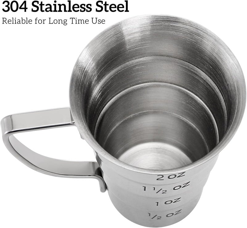 ELFULLY 4 Pieces Stepped Jiggers with Handle, 2 oz Cocktail Jigger for Bartending, 304 Stainless Steel Liquor Measuring Cups, Shot Measure Cup for Bar Supplies Restaurant, Dishwasher Safe, Silver - Image 3