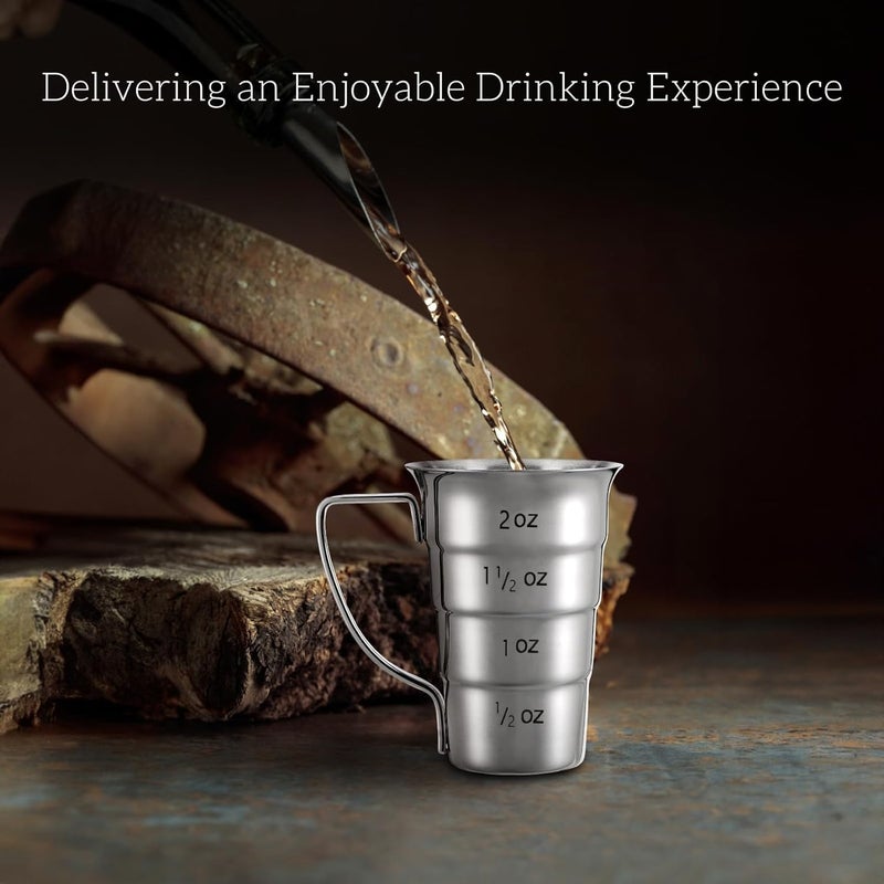 ELFULLY 4 Pieces Stepped Jiggers with Handle, 2 oz Cocktail Jigger for Bartending, 304 Stainless Steel Liquor Measuring Cups, Shot Measure Cup for Bar Supplies Restaurant, Dishwasher Safe, Silver - Image 4
