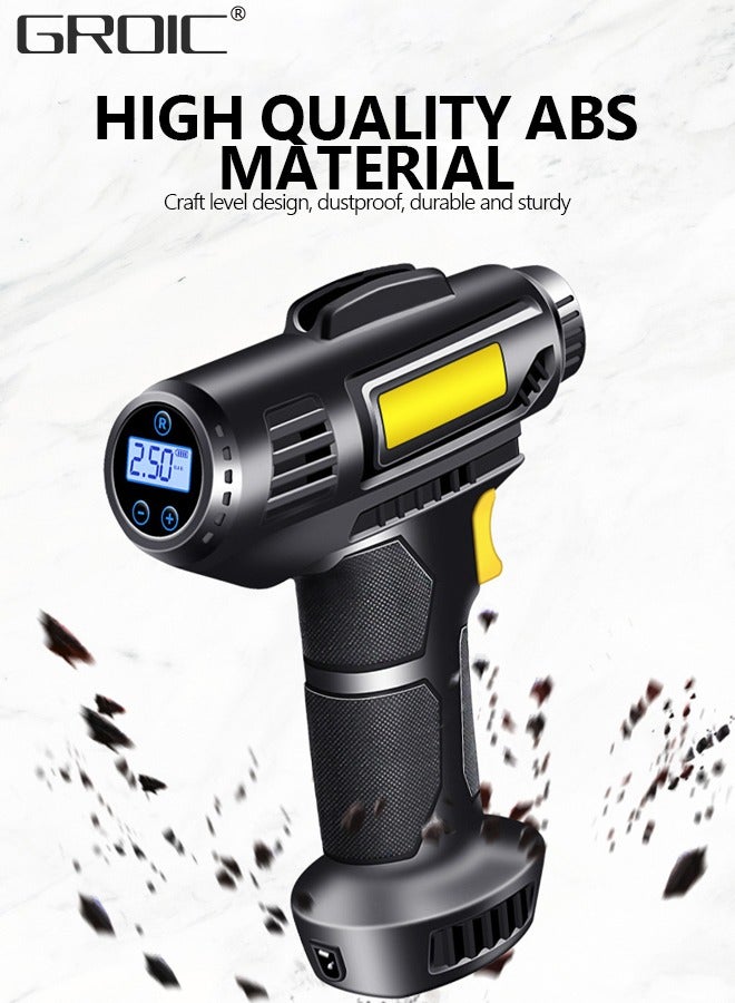 GROIC Portable USB Tire Inflator Air Compressor,Car Air Pump with Digital Display, LED Light, Auto Shut Off Function, Set of Nozzle Adaptors for Car, Motorcycle, Bicycle, Ball - Image 2