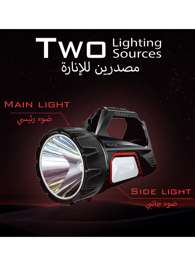 Rafeed Portable Searchlight, Dual Light Source 10W+10W, 500lm+300lm, IPX5 Waterproof, ABS+PC Material, Type-C Charging, 85x85x200mm, White/Grey - Image 2